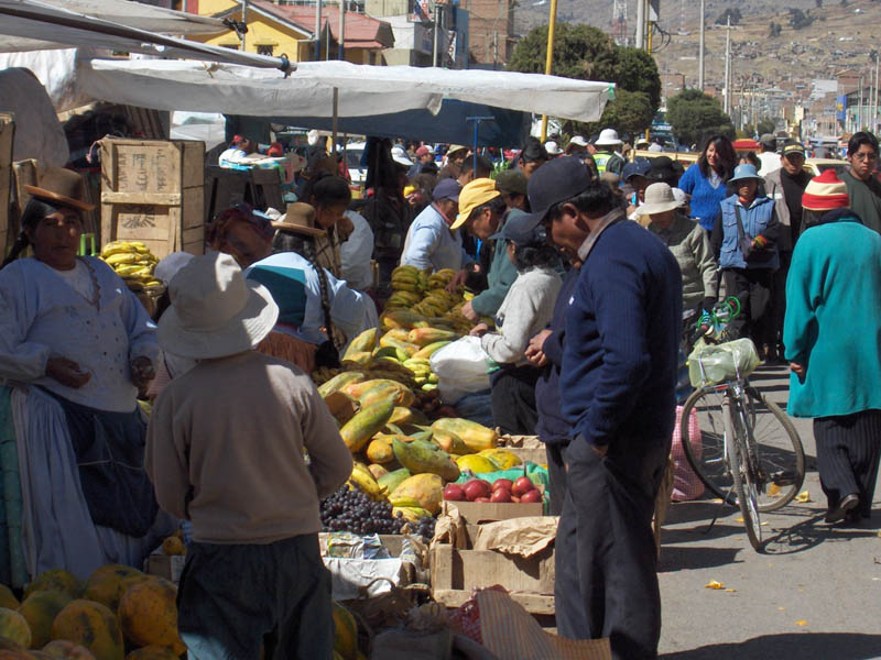 On market day the streets are crowded with vendors and the people out shopping