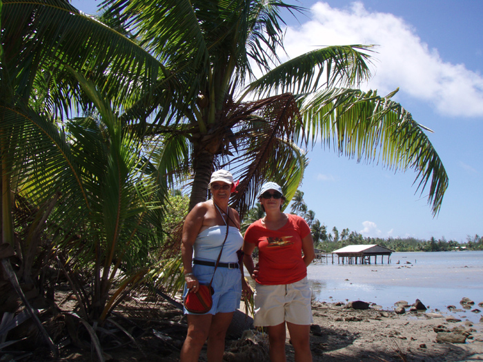 Sharon and Annie under the palms
