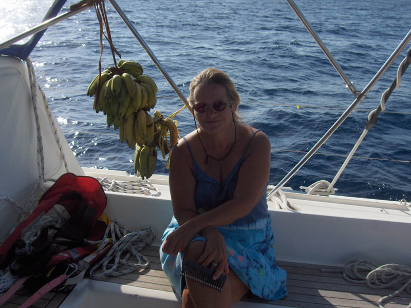 A wistful Sharon on the way to the Tuamotu